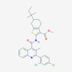 molecular formula C32H32Cl2N2O3S B332788 Methyl 2-({[2-(2,4-dichlorophenyl)-3-methyl-4-quinolinyl]carbonyl}amino)-6-tert-pentyl-4,5,6,7-tetrahydro-1-benzothiophene-3-carboxylate 