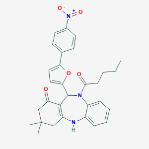 molecular formula C30H31N3O5 B332789 11-(5-{4-nitrophenyl}-2-furyl)-3,3-dimethyl-10-pentanoyl-2,3,4,5,10,11-hexahydro-1H-dibenzo[b,e][1,4]diazepin-1-one 