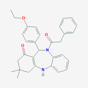 molecular formula C31H32N2O3 B332790 6-(4-Ethoxyphenyl)-9,9-dimethyl-5-(2-phenylacetyl)-6,8,10,11-tetrahydrobenzo[b][1,4]benzodiazepin-7-one 