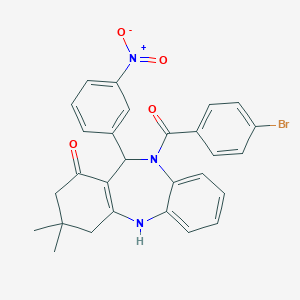 molecular formula C28H24BrN3O4 B332792 10-(4-bromobenzoyl)-11-{3-nitrophenyl}-3,3-dimethyl-2,3,4,5,10,11-hexahydro-1H-dibenzo[b,e][1,4]diazepin-1-one 