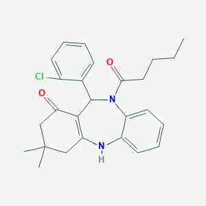 molecular formula C26H29ClN2O2 B332794 6-(2-Chlorophenyl)-9,9-dimethyl-5-pentanoyl-6,8,10,11-tetrahydrobenzo[b][1,4]benzodiazepin-7-one 