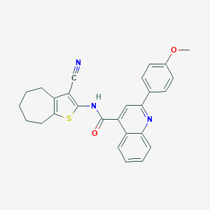 molecular formula C27H23N3O2S B332797 N-(3-cyano-5,6,7,8-tetrahydro-4H-cyclohepta[b]thiophen-2-yl)-2-(4-methoxyphenyl)quinoline-4-carboxamide 