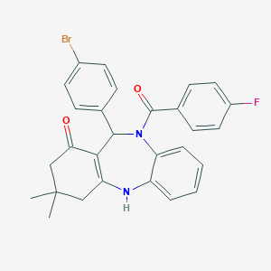 molecular formula C28H24BrFN2O2 B332798 6-(4-Bromophenyl)-5-(4-fluorobenzoyl)-9,9-dimethyl-6,8,10,11-tetrahydrobenzo[b][1,4]benzodiazepin-7-one 
