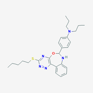 molecular formula C27H35N5OS B332800 4-[3-(pentylsulfanyl)-6,7-dihydro[1,2,4]triazino[5,6-d][3,1]benzoxazepin-6-yl]-N,N-dipropylaniline 