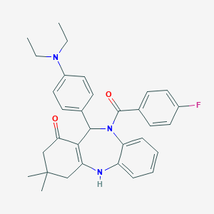 molecular formula C32H34FN3O2 B332801 11-[4-(diethylamino)phenyl]-10-(4-fluorobenzoyl)-3,3-dimethyl-2,3,4,5,10,11-hexahydro-1H-dibenzo[b,e][1,4]diazepin-1-one 