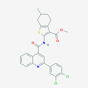 molecular formula C27H22Cl2N2O3S B332803 Methyl 2-({[2-(3,4-dichlorophenyl)-4-quinolinyl]carbonyl}amino)-6-methyl-4,5,6,7-tetrahydro-1-benzothiophene-3-carboxylate 