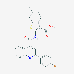 molecular formula C28H25BrN2O3S B332804 Ethyl 2-({[2-(4-bromophenyl)-4-quinolinyl]carbonyl}amino)-6-methyl-4,5,6,7-tetrahydro-1-benzothiophene-3-carboxylate 