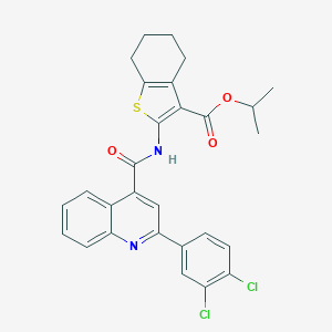 molecular formula C28H24Cl2N2O3S B332805 Isopropyl 2-({[2-(3,4-dichlorophenyl)-4-quinolinyl]carbonyl}amino)-4,5,6,7-tetrahydro-1-benzothiophene-3-carboxylate 
