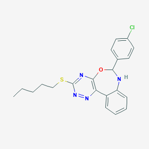 molecular formula C21H21ClN4OS B332810 6-(4-Chlorophenyl)-3-(pentylsulfanyl)-6,7-dihydro[1,2,4]triazino[5,6-d][3,1]benzoxazepine 