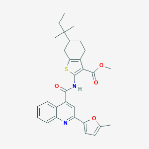 molecular formula C30H32N2O4S B332819 Methyl 2-({[2-(5-methyl-2-furyl)-4-quinolinyl]carbonyl}amino)-6-tert-pentyl-4,5,6,7-tetrahydro-1-benzothiophene-3-carboxylate 
