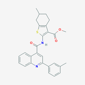 molecular formula C28H26N2O3S B332824 Methyl 6-methyl-2-({[2-(3-methylphenyl)-4-quinolinyl]carbonyl}amino)-4,5,6,7-tetrahydro-1-benzothiophene-3-carboxylate 