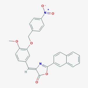 molecular formula C28H20N2O6 B332825 (4Z)-4-{4-methoxy-3-[(4-nitrobenzyl)oxy]benzylidene}-2-(naphthalen-2-yl)-1,3-oxazol-5(4H)-one 