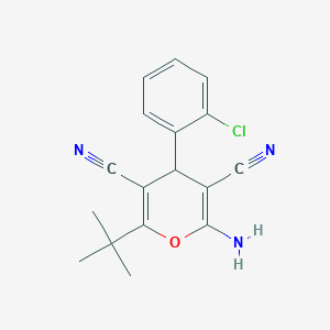 molecular formula C17H16ClN3O B3328300 2-amino-6-tert-butyl-4-(2-chlorophenyl)-4H-pyran-3,5-dicarbonitrile CAS No. 443672-54-6