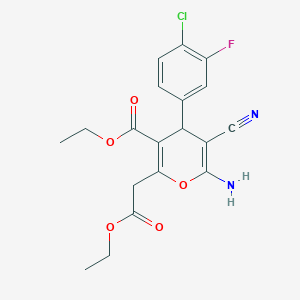 molecular formula C19H18ClFN2O5 B332836 ethyl 6-amino-4-(4-chloro-3-fluorophenyl)-5-cyano-2-(2-ethoxy-2-oxoethyl)-4H-pyran-3-carboxylate 