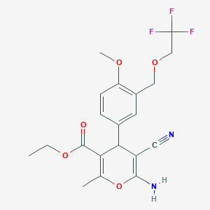 molecular formula C20H21F3N2O5 B332843 ethyl 6-amino-5-cyano-4-{4-methoxy-3-[(2,2,2-trifluoroethoxy)methyl]phenyl}-2-methyl-4H-pyran-3-carboxylate 