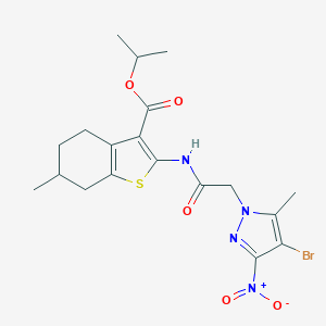 molecular formula C19H23BrN4O5S B332844 2-[2-(4-Bromo-5-methyl-3-nitro-pyrazol-1-yl)-acetylamino]-6-methyl-4,5,6,7-tetrahydro-benzo[b]thiophene-3-carboxylic acid isopropyl ester 