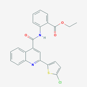molecular formula C23H17ClN2O3S B332846 Ethyl 2-({[2-(5-chloro-2-thienyl)-4-quinolinyl]carbonyl}amino)benzoate 