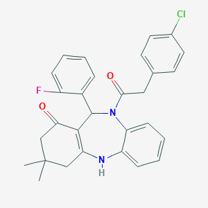 molecular formula C29H26ClFN2O2 B332850 10-[(4-chlorophenyl)acetyl]-11-(2-fluorophenyl)-3,3-dimethyl-2,3,4,5,10,11-hexahydro-1H-dibenzo[b,e][1,4]diazepin-1-one 