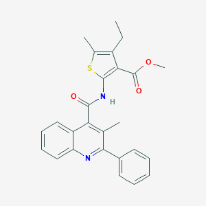 molecular formula C26H24N2O3S B332859 Methyl 4-ethyl-5-methyl-2-{[(3-methyl-2-phenylquinolin-4-yl)carbonyl]amino}thiophene-3-carboxylate 