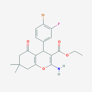 molecular formula C20H21BrFNO4 B332876 ethyl 2-amino-4-(4-bromo-3-fluorophenyl)-7,7-dimethyl-5-oxo-5,6,7,8-tetrahydro-4H-chromene-3-carboxylate 