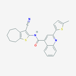 molecular formula C25H21N3OS2 B332893 N-(3-cyano-5,6,7,8-tetrahydro-4H-cyclohepta[b]thiophen-2-yl)-2-(5-methylthiophen-2-yl)quinoline-4-carboxamide 