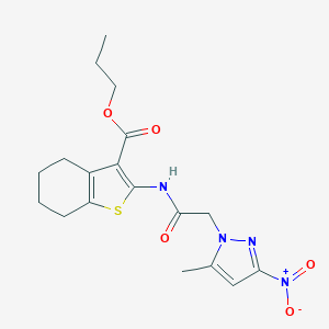 molecular formula C18H22N4O5S B332898 propyl 2-{[(5-methyl-3-nitro-1H-pyrazol-1-yl)acetyl]amino}-4,5,6,7-tetrahydro-1-benzothiophene-3-carboxylate 