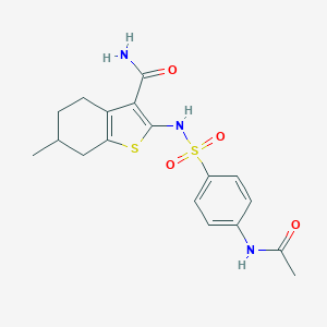 molecular formula C18H21N3O4S2 B332923 2-({[4-(Acetylamino)phenyl]sulfonyl}amino)-6-methyl-4,5,6,7-tetrahydro-1-benzothiophene-3-carboxamide 