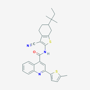 molecular formula C29H29N3OS2 B332931 N-[3-cyano-6-(2-methylbutan-2-yl)-4,5,6,7-tetrahydro-1-benzothiophen-2-yl]-2-(5-methylthiophen-2-yl)quinoline-4-carboxamide 