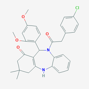 molecular formula C31H31ClN2O4 B332941 10-[(4-chlorophenyl)acetyl]-11-(2,4-dimethoxyphenyl)-3,3-dimethyl-2,3,4,5,10,11-hexahydro-1H-dibenzo[b,e][1,4]diazepin-1-one 