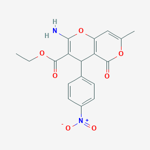 molecular formula C18H16N2O7 B332948 ethyl 2-amino-7-methyl-4-(4-nitrophenyl)-5-oxo-4H,5H-pyrano[4,3-b]pyran-3-carboxylate 