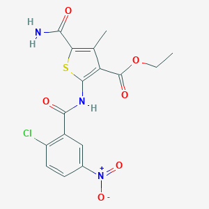 molecular formula C16H14ClN3O6S B332955 Ethyl 5-(aminocarbonyl)-2-({2-chloro-5-nitrobenzoyl}amino)-4-methyl-3-thiophenecarboxylate 