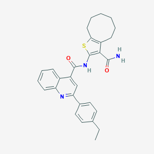 molecular formula C29H29N3O2S B332957 N-(3-carbamoyl-4,5,6,7,8,9-hexahydrocycloocta[b]thiophen-2-yl)-2-(4-ethylphenyl)quinoline-4-carboxamide 