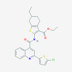 molecular formula C27H25ClN2O3S2 B332961 Ethyl 2-({[2-(5-chlorothiophen-2-yl)quinolin-4-yl]carbonyl}amino)-6-ethyl-4,5,6,7-tetrahydro-1-benzothiophene-3-carboxylate 
