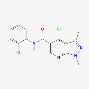 molecular formula C15H12Cl2N4O B3329947 4-chloro-N-(2-chlorophenyl)-1,3-dimethylpyrazolo[3,4-b]pyridine-5-carboxamide CAS No. 649664-91-5