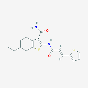 molecular formula C18H20N2O2S2 B333010 6-Ethyl-2-{[3-(2-thienyl)acryloyl]amino}-4,5,6,7-tetrahydro-1-benzothiophene-3-carboxamide 