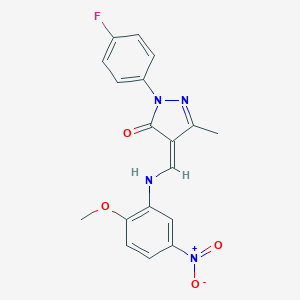 molecular formula C18H15FN4O4 B333037 (4Z)-2-(4-fluorophenyl)-4-[(2-methoxy-5-nitroanilino)methylidene]-5-methylpyrazol-3-one 