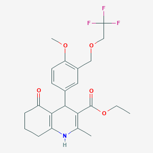 molecular formula C23H26F3NO5 B333041 Ethyl 4-{4-methoxy-3-[(2,2,2-trifluoroethoxy)methyl]phenyl}-2-methyl-5-oxo-1,4,5,6,7,8-hexahydroquinoline-3-carboxylate 
