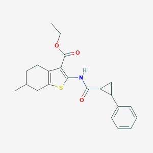 molecular formula C22H25NO3S B333043 Ethyl 6-methyl-2-{[(2-phenylcyclopropyl)carbonyl]amino}-4,5,6,7-tetrahydro-1-benzothiophene-3-carboxylate 
