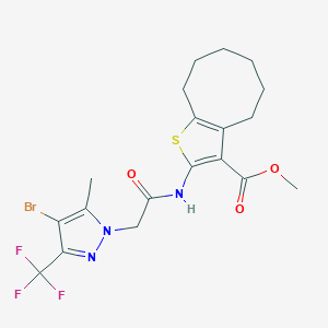 molecular formula C19H21BrF3N3O3S B333057 methyl 2-({[4-bromo-5-methyl-3-(trifluoromethyl)-1H-pyrazol-1-yl]acetyl}amino)-4,5,6,7,8,9-hexahydrocycloocta[b]thiophene-3-carboxylate 