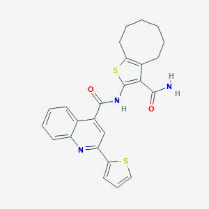 molecular formula C25H23N3O2S2 B333061 N-(3-carbamoyl-4,5,6,7,8,9-hexahydrocycloocta[b]thiophen-2-yl)-2-(thiophen-2-yl)quinoline-4-carboxamide 