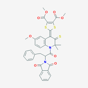 molecular formula C36H30N2O8S3 B333065 dimethyl 2-{1-[2-(1,3-dioxo-1,3-dihydro-2H-isoindol-2-yl)-3-phenylpropanoyl]-6-methoxy-2,2-dimethyl-3-thioxo-2,3-dihydroquinolin-4(1H)-ylidene}-1,3-dithiole-4,5-dicarboxylate 