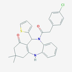 molecular formula C27H25ClN2O2S B333067 5-[2-(4-Chlorophenyl)acetyl]-9,9-dimethyl-6-(2-thienyl)-6,8,10,11-tetrahydrobenzo[b][1,4]benzodiazepin-7-one 