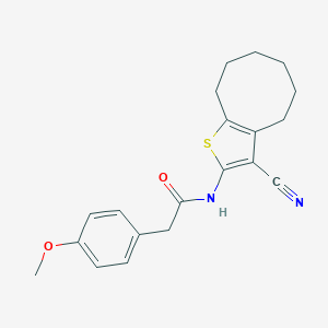 molecular formula C20H22N2O2S B333088 N-(3-cyano-4,5,6,7,8,9-hexahydrocycloocta[b]thiophen-2-yl)-2-(4-methoxyphenyl)acetamide 