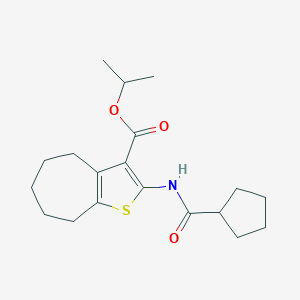 molecular formula C19H27NO3S B333089 isopropyl 2-[(cyclopentylcarbonyl)amino]-5,6,7,8-tetrahydro-4H-cyclohepta[b]thiophene-3-carboxylate 