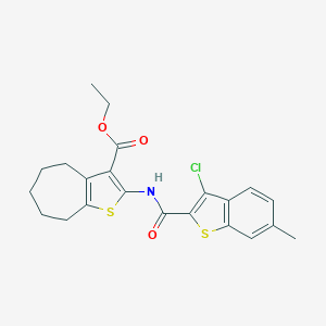 molecular formula C22H22ClNO3S2 B333092 ethyl 2-{[(3-chloro-6-methyl-1-benzothien-2-yl)carbonyl]amino}-5,6,7,8-tetrahydro-4H-cyclohepta[b]thiophene-3-carboxylate 