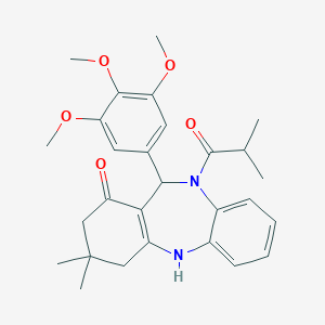 molecular formula C28H34N2O5 B333111 10-isobutyryl-3,3-dimethyl-11-(3,4,5-trimethoxyphenyl)-2,3,4,5,10,11-hexahydro-1H-dibenzo[b,e][1,4]diazepin-1-one 