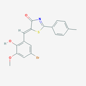molecular formula C18H14BrNO3S B333118 5-(5-bromo-2-hydroxy-3-methoxybenzylidene)-2-(4-methylphenyl)-1,3-thiazol-4(5H)-one 