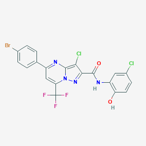 molecular formula C20H10BrCl2F3N4O2 B333120 5-(4-bromophenyl)-3-chloro-N-(5-chloro-2-hydroxyphenyl)-7-(trifluoromethyl)pyrazolo[1,5-a]pyrimidine-2-carboxamide 