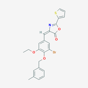 molecular formula C24H20BrNO4S B333131 4-{3-bromo-5-ethoxy-4-[(3-methylbenzyl)oxy]benzylidene}-2-(2-thienyl)-1,3-oxazol-5(4H)-one 