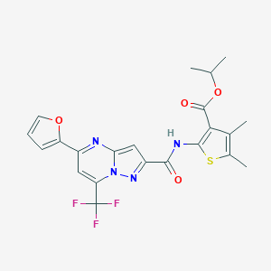 molecular formula C22H19F3N4O4S B333132 Isopropyl 2-({[5-(2-furyl)-7-(trifluoromethyl)pyrazolo[1,5-a]pyrimidin-2-yl]carbonyl}amino)-4,5-dimethyl-3-thiophenecarboxylate 